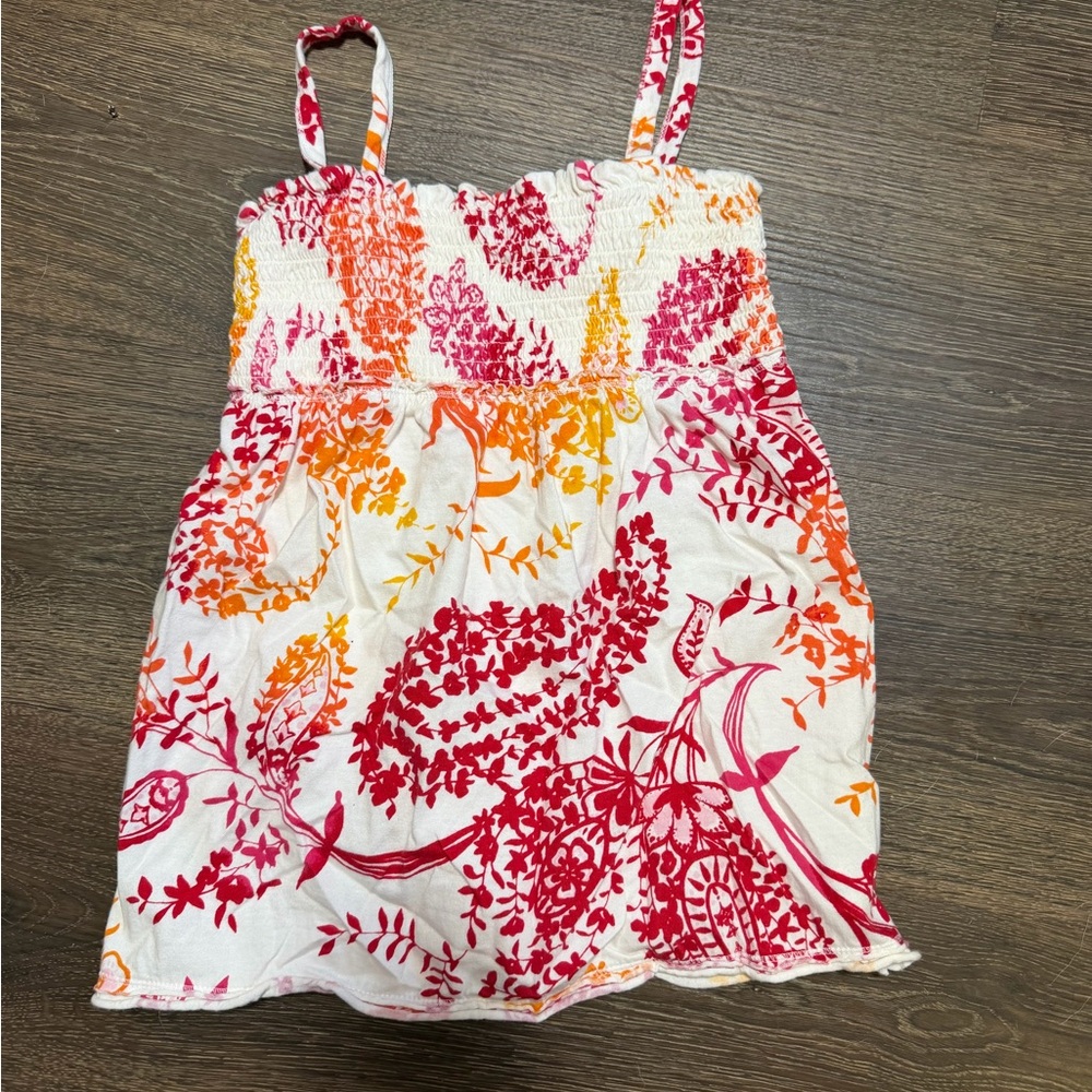 GAP White with Pink & Orange Floral Pattern dress shirt